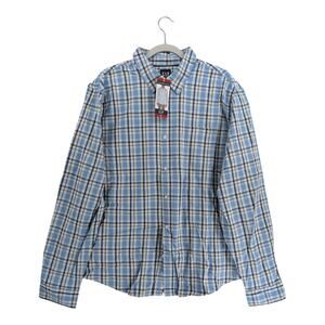 Gap Poplin Shirt Mens XL Glacier Gray Blue Plaid Long Sleeve Button‎ Down Office